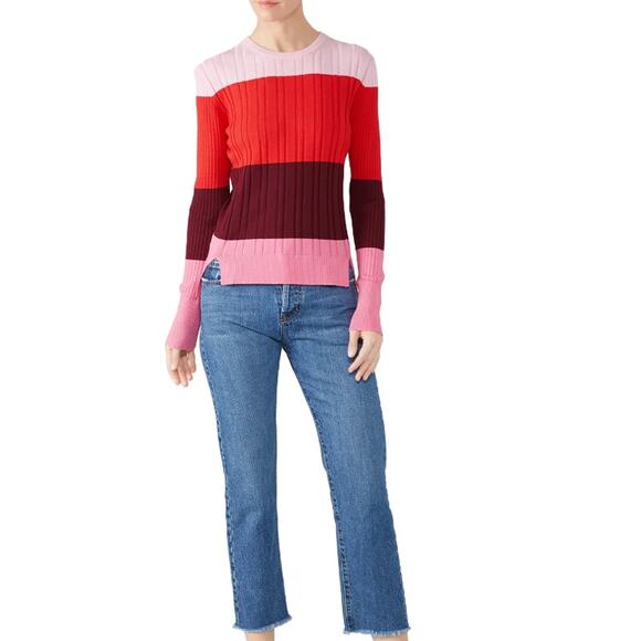 TOME Pink Colorblock Merino Wool Long Sleeve Casual Winter Sweater Size 6 EUC - Picture 1 of 6